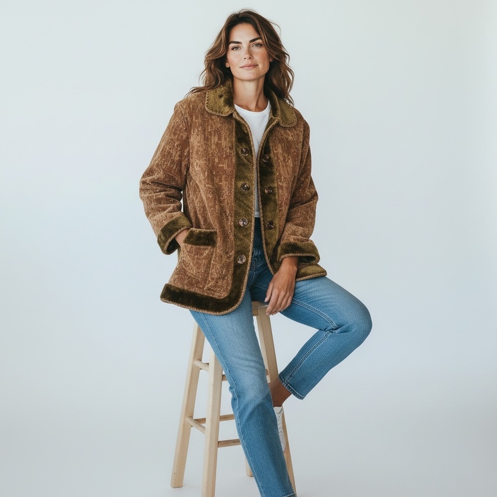 vtg‎ Milly jeans faux suede embellished sherpa coat L